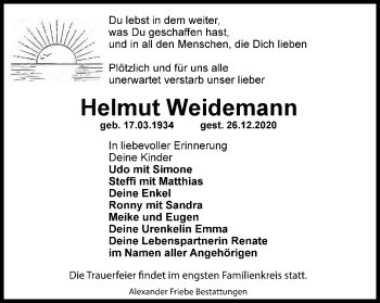 Traueranzeige von Helmut Weidemann