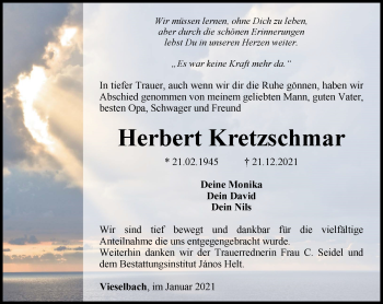 Traueranzeige von Herbert Kretzschmar von Thüringer Allgemeine