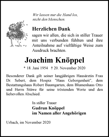Traueranzeige von Joachim Knöppel von Thüringer Allgemeine
