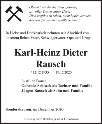 Traueranzeige von Karl-Heinz Dieter Rausch