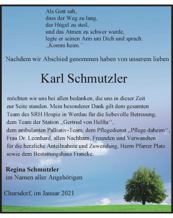 Traueranzeige von Karl Schmutzler von Ostthüringer Zeitung