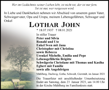 Traueranzeige von Lothar John von Thüringer Allgemeine