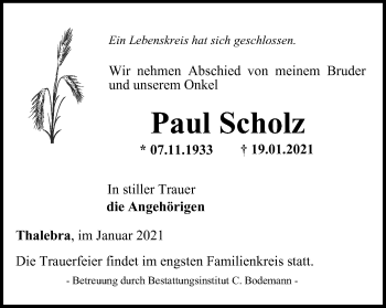 Traueranzeige von Paul Scholz