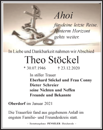 Traueranzeige von Theo Stöckel von Thüringer Allgemeine