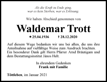 Traueranzeige von Waldemar Trott von Thüringer Allgemeine