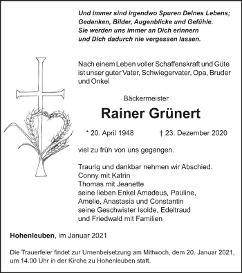 Traueranzeige von Rainer Grünert von OTZ