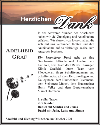 Traueranzeige von Adelheid Graf von Ostthüringer Zeitung