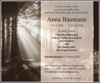 Traueranzeige von Anna Baumann von Thüringer Allgemeine