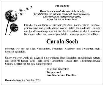 Traueranzeige von Carola Soch von Ostthüringer Zeitung