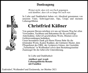 Traueranzeige von Christfried Käßner von Ostthüringer Zeitung