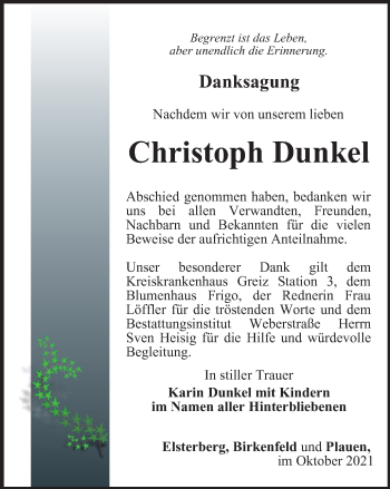 Traueranzeige von Christoph Dunkel