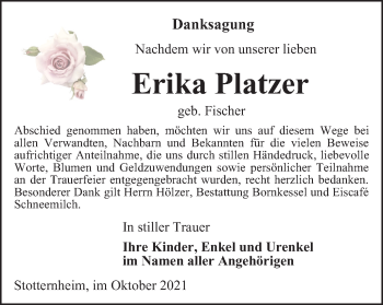 Traueranzeige von Erika Platzer