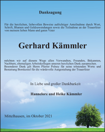 Traueranzeige von Gerhard Kämmler