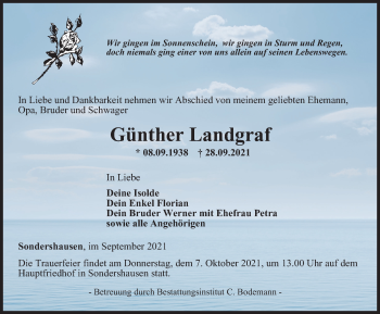 Traueranzeige von Günther Landgraf