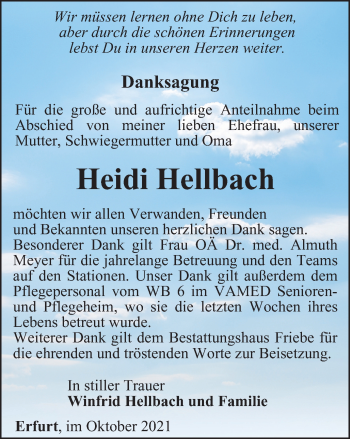 Traueranzeige von Heidi Hellbach