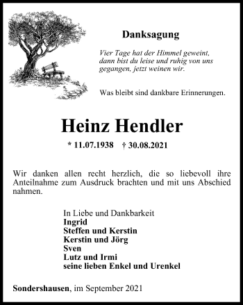 Traueranzeige von Heinz Hendler