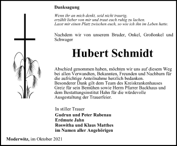 Traueranzeige von Hubert Schmidt