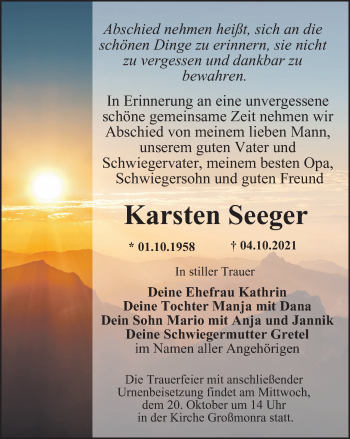 Traueranzeige von Karsten Seeger von Thüringer Allgemeine