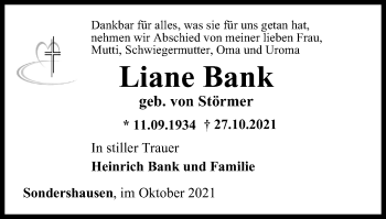 Traueranzeige von Liane Bank