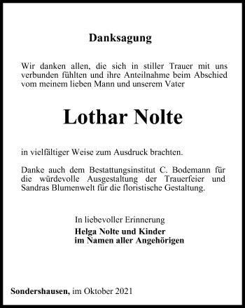 Traueranzeige von Lothar Nolte