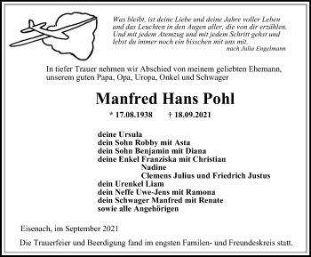 Traueranzeige von Manfred Hans Pohl von Thüringer Allgemeine, Thüringische Landeszeitung