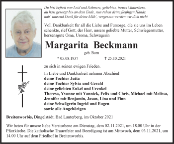 Traueranzeige von Margarita Beckmann von Thüringer Allgemeine