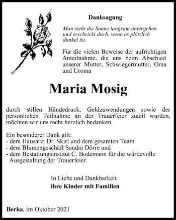 Traueranzeige von Maria Mosig