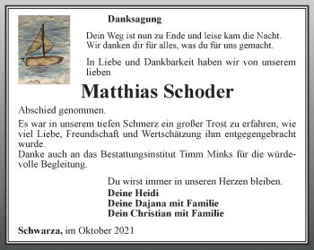 Traueranzeige von Matthias Schoder von Thüringer Allgemeine, Thüringische Landeszeitung