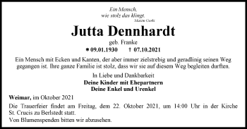 Traueranzeige von Maxim Gorki Jutta Dennhardt Dennhardt von Thüringer Allgemeine, Thüringische Landeszeitung