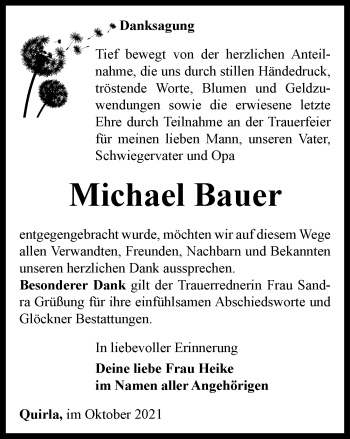 Traueranzeige von Michael Bauer von Ostthüringer Zeitung