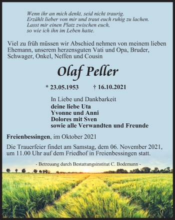 Traueranzeige von Olaf Peller