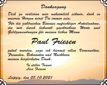 Traueranzeige von Paul Friesen von Thüringer Allgemeine