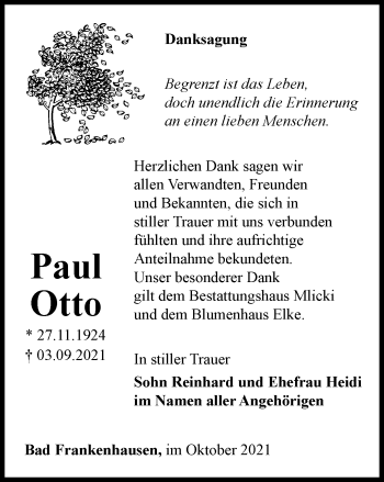 Traueranzeige von Paul Otto von Thüringer Allgemeine
