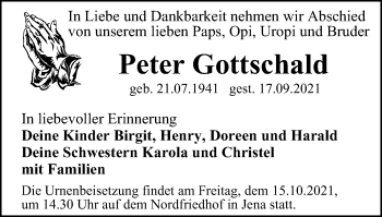 Traueranzeige von Peter Gottschald