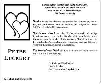 Traueranzeige von Peter Luckert von Ostthüringer Zeitung