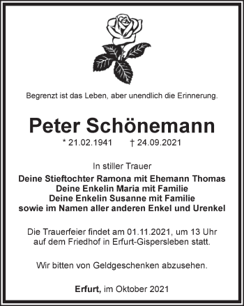 Traueranzeige von Peter Schönemann