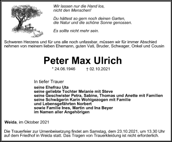 Traueranzeige von Peter Max Ulrich