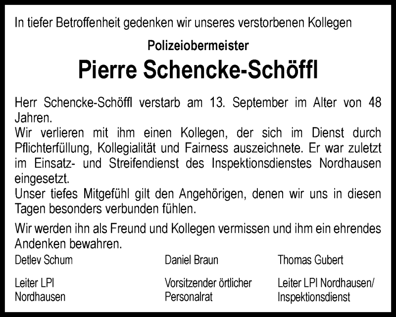 Traueranzeige für Pierre Schencke-Schöffl vom 02.10.2021 aus Thüringer Allgemeine