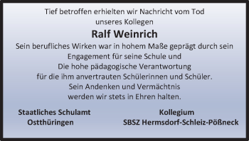 Traueranzeige von Ralf Weinrich von Ostthüringer Zeitung