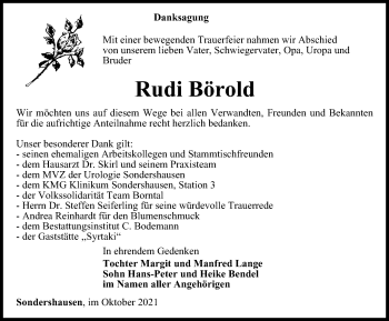 Traueranzeige von Rudi Börold