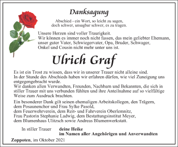 Traueranzeige von Ulrich Graf von Ostthüringer Zeitung