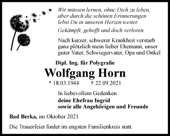 Traueranzeige von Wolfgang Horn