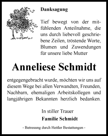 Traueranzeige von Anneliese Schmidt von Thüringer Allgemeine