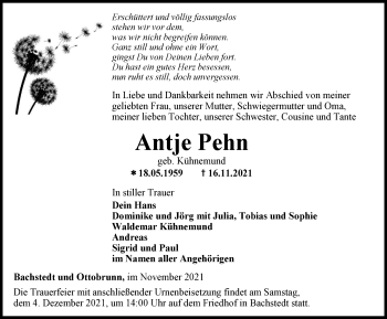 Traueranzeige von Antje Pehn von Thüringer Allgemeine
