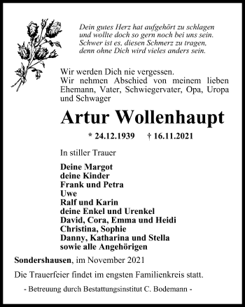 Traueranzeige von Artur Wollenhaupt