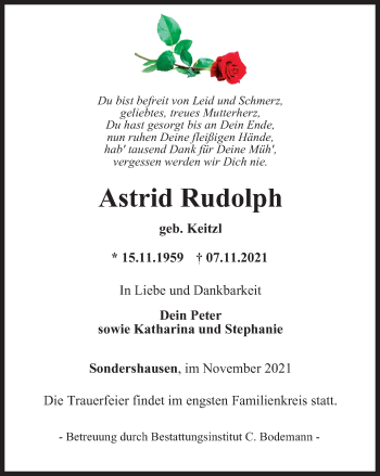 Traueranzeige von Astrid Rudolph