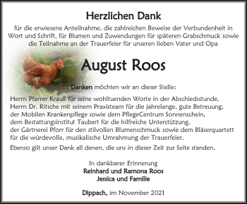 Traueranzeige von August Roos von Thüringer Allgemeine, Thüringische Landeszeitung