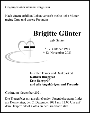 Traueranzeige von Brigitte Günter