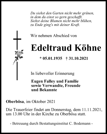 Traueranzeige von Edeltraud Köhne