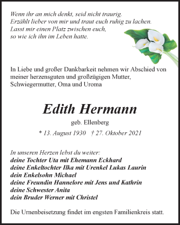 Traueranzeige von Edith Hermann